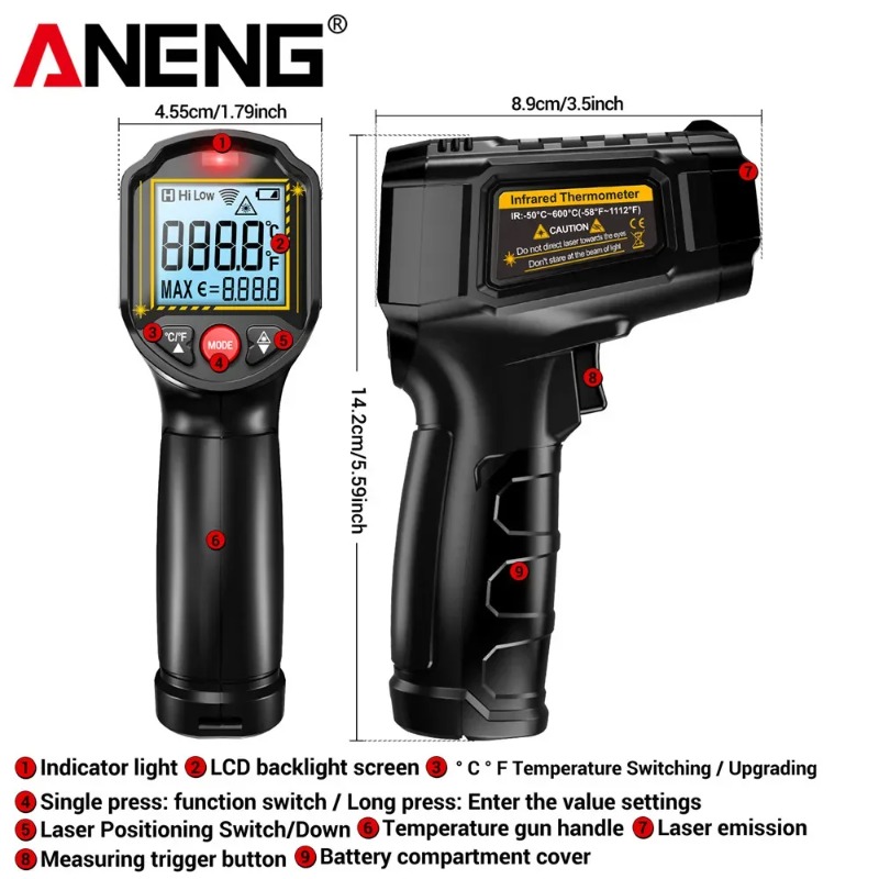 ANENG TH202 Non-contact Infrar - огляд і ціна Industrial Laser Temperature Gun
